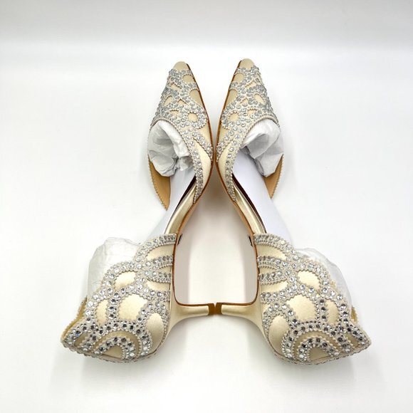 Badgley Mischka Size 6 Ginny Jeweled Ivory Satin D'Orsay Low‎ Heels Pumps Shoes - Picture 8 of 13